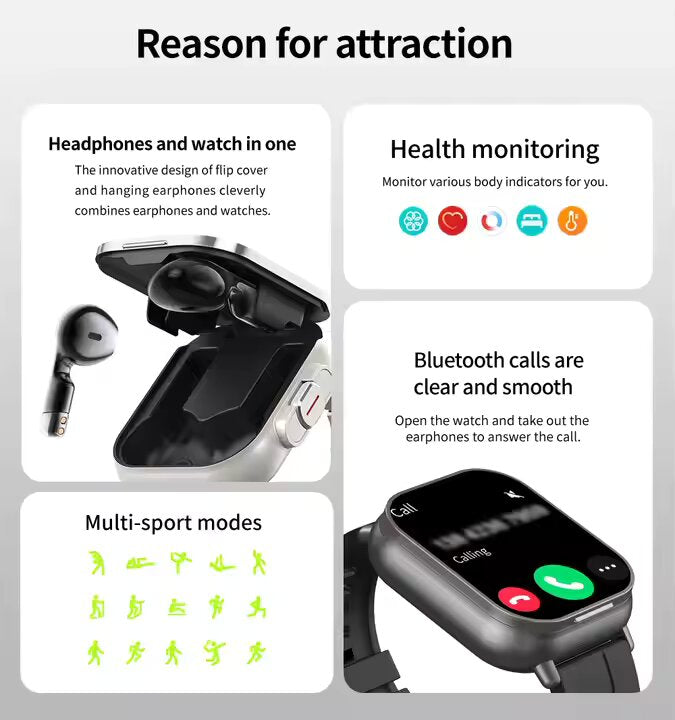 Smartwatch Multifuncional con Auriculares Inalámbricos Integrados.‏